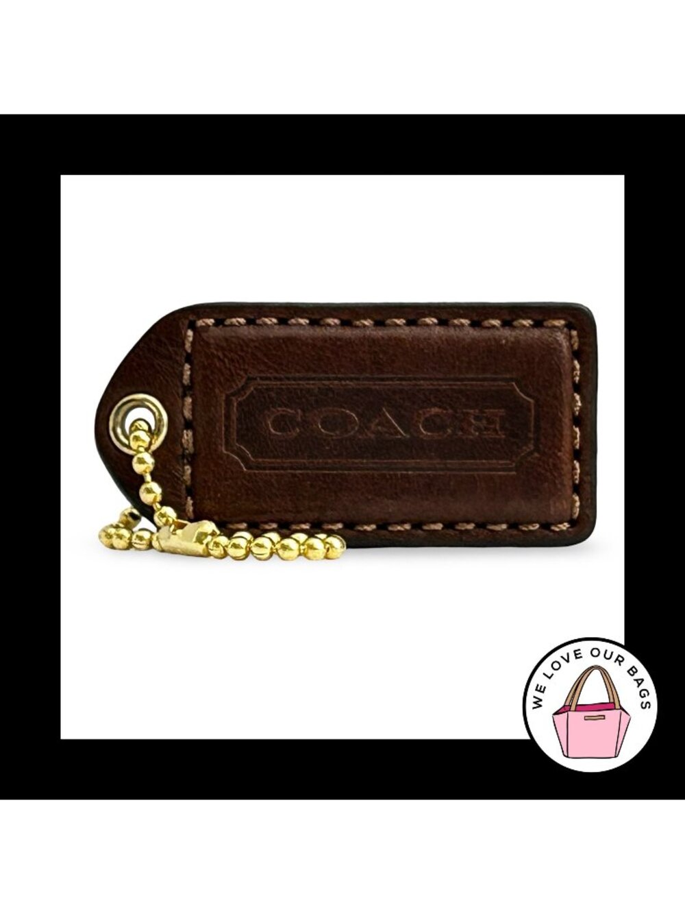 COACH Y2K VINTAGE HangTag 2" Mahogany Brown Leather Bag Charm Keychain Fob Brass